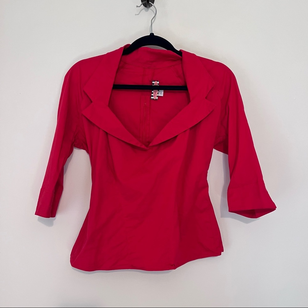 Pinup Couture Fitted Retro Collar Top Red Pinup Girl Stretch Womens Large